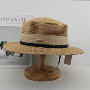 Sun Protection Straw Hat Womens Summer Beach Vacation Hat Flat Top Woven Casual Style Travel Cap Youth Stripe Pattern