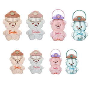 [Winnereco Flagship Mall]ขวดน้ำปลอด BPA ลายหมี ดีไซน์น่ารัก พร้อมฝาปิดกันรั่ว พร้อมหลอดและสายคล้องสำหรับกิจกรรมกลางแจ้ง