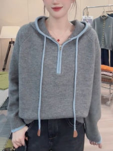 QINGNAER | Relaxed Lazy Hooded Pullover Knitwear Large Size