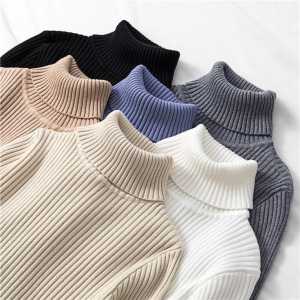 Sweater wanita kerah tinggi kaos viral terbaru / Sweater rib turtleneck wanita lengan panjang korean style