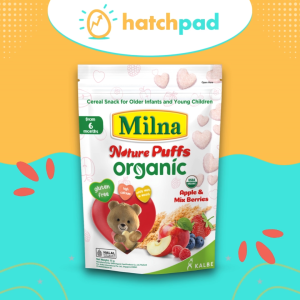 Milna Organic Nature Puffs Mixed Berries - Gluten-Free High in Calcium Heart-Shaped Easy to Melt Snack for Babies - Crispy