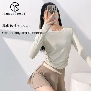 SUPERFLOWER baru bergaya bernafas sukan baju lengan panjang Top Slimming latihan Yoga Fitness