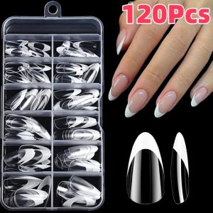 120Pcs Clear French Fake Nails Tips 12Sizes Medium Almond Acrylic Press-On Nails Simple White Edge French Full False Fingertips