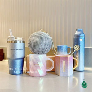 Starbuck Official Store Starbuck 2021 Christmas Gift Sparkling Gradient Pink Blue Diamond Spherical Bag Ceramic Glass Straw Insulation Cup Starbuck Tumbler Starbuck Mug