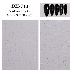 Bohemian Style Starry Sky Fashionable Adhesive Nail Art Stickers 3D Gold Foil Moon And Star Decals Easy to Apply And Remove
