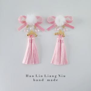 ปีใหม่ คลิปผมหางม้าสีแดง โบว์ผีเสื้อ ตกแต่งผมยาว คลิปผมสไตล์โบราณ ชุดฮันฟู ตกแต่งผมขนแกะ สำหรับเด็กผู้หญิง