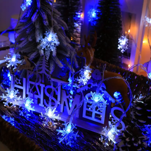 1PC 10/20/30/40LED Snowflake String Lights Indoor Winter Party Hanging Lamps Battery Powered For Xmas Tree Window Festive Decor