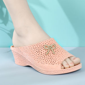 Thick Heel Slip-On Slippers Womens Outdoor Wear Plastic Casual Summer Home Use Bathroom Comfortable Beach Anti-Slip Soft Bottom