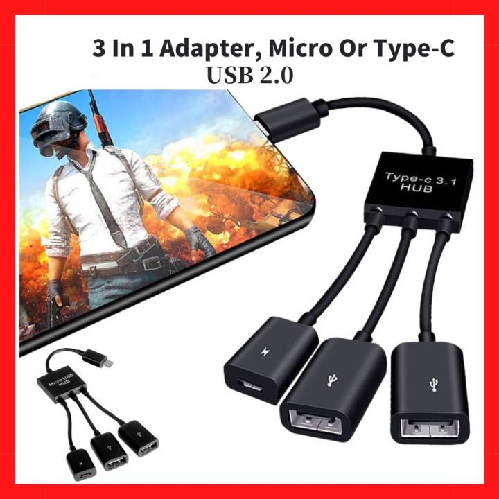 YQi 3 In1 Micro OTG USB Port Game Mouse Keyboard Adapter Cable for Android  Phone Tablet Black USB Flash Disk Host Cable Hub Cord Adapter Connector  Splitter