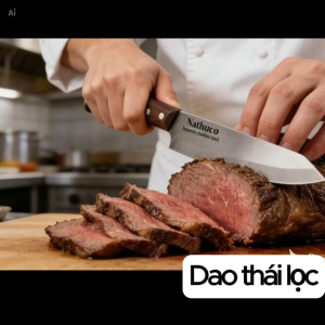 Dao thái lọc thịt cá cắt rau củ thép nhật cán gỗ không gỉ - Nathuco 03BC