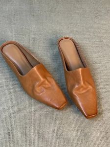 CAIZINI | Leather Simple Style Slip-on Mules