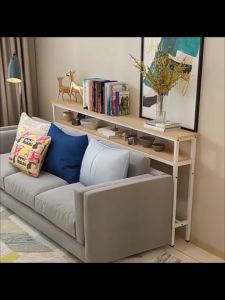 Sofa Side Table Shelf Organizer Storage Rack Behind the Bed Narrow Shelves Bedside Table Narrow shelf against  Sofa Notched storage cabinet Home living room long table