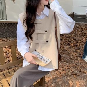 Knitted Open Cardigan Vest Loose Outerwear Womens Spring Autumn Fashionable Top Backless Patchwork Bell Sleeve Detail