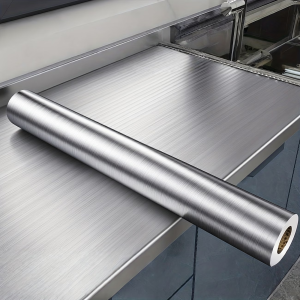 Giấy Dán Tường PVC Màu Bạc Chải Xước Không Gỉ Có Thể Tháo Rời Chống Thấm Nước Chống Dầu Dùng Trang Trí Nhà Bếp Thiết Bị Gia Dụng Thang Máy.