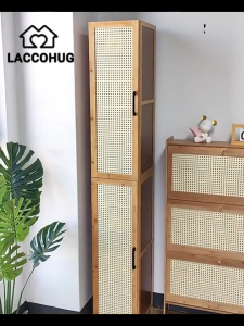LACCOHUG Bamboo Shoe Cabinet 9/11/12Layers Wood Vertical Rattan Door Shoe Rack Organizer