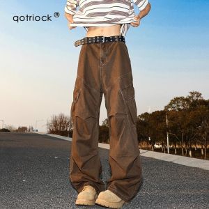 QOTRIOCK | Cargo Wide Pocket Loose Straight Pants