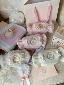 Lalalandacc My Candy Original Cute Embroidered Candy Storage Bag Makeup Bag Woolen Fabric Rectangular Handbag for Women