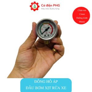 Đồng hồ áp đầu rửa xe - đo áp lực đầu rửa xe chân thau 13mm dùng cho đầu bơm xịt rửa xe áp lực 1HP và 2HP