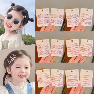 ผ้าเสื้อเครื่องประดับผม 4ชิ้น ล็อต เรขา คณิตสำหรับเด็ก ผู้หญิงดาว กิ๊ฟหนีบ สีทึบ เด็ก