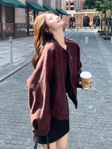 Ankela Red Vintage Short Suede Jacket Womens Fashion Fall 2025 New Style Versatile Small Size Match All High-End Feeling Coat