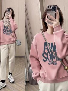 ฤดูใบไม้ผลิ ฤดูใบไม้ร่วง เสื้อยืดแขนยาวบางไม่มีฮู้ด ผู้หญิง หลวม พอดีสบาย ผ้าฝ้าย Blend พิมพ์ คอกลม เสื้อสเว็ตเชิ้ต