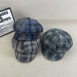 Retro Plaid Octagonal Hat Womens Autumn Winter New Style British Style Versatile Face Slimming Newsboy Cap Artist Hat Trendy