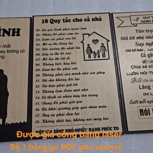 BỘ 3 SẢN PHẨM: Bảng Gỗ 18 Quy Tắc Cho Cả Nhà Tranh Treo Tường Gia đình Quy Tắc Hạnh Phúc.