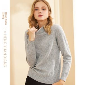 HENGYUANXIANG | Womens Half-High Neck Pure Cashmere Short Sweater