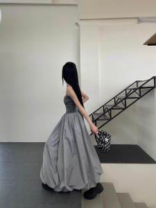 American Lazy Sports Style Loose Bud Skirt Womens Street Gray Elastic Waist Pettiskirt Mid Length Long Length Skirt