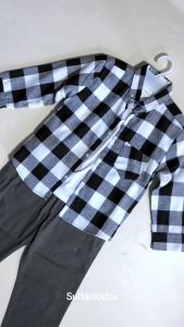 Setelan Baju Kemeja Flanel Dan Celana Panjang Anak Umur 3-13 Tahun Motif Catur Kotak Kotak Import