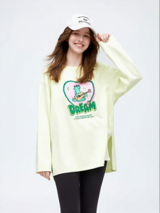 URLAZH | Vibrant Green Fresh Style Loose Round Neck Hoodie