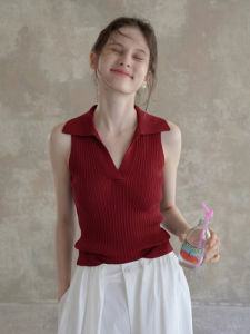 DUOFEIYAN | Vintage French Style Red V-Neck Knit Vest