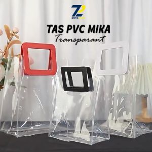 Tas Mika Transparan PVC | Tas Hampers Mika PVC Hadiah Ulang Tahun | Totebag Leather Handle Transparan | Tas Handle Kulit | Goodie Bag Hampers | Gift Bag Kulit