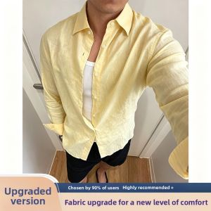 JIARONG | Navy Linen Summer Thin Casual Long Sleeve Shirt for Men Sun Protection