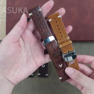 20mm22mm Oil Leather Watch Strap Quick Release Breathable Porous Band Brown Black Vintage Cowhide Band Butterfly Buckle Bracelet