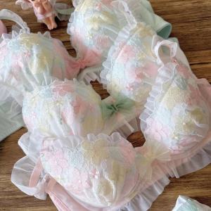 Japanese Plus Size Bra Underwire Thin Cup Beautiful Sunflower Bow Three-Color Gathered