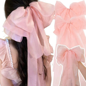 Thời trang ngọt ngào lớn nơ ruy băng tóc đuôi ngựa Clip nữ phụ nữ phong cách công chúa chốt chẻ lò xo cổ tích màu hồng kẹp tóc barrette pháp Phụ kiện tóc