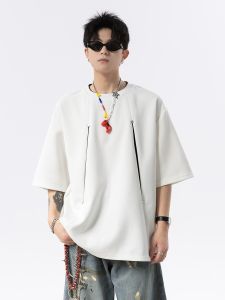 Mens Loose Fit Short Sleeve T-Shirt Boxy Design Summer Fashionable American Brand Non-fading Cotton Blend round Neck Tee