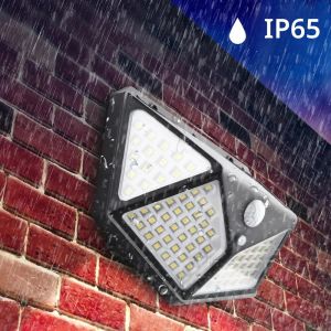 โคมไฟรักษาความปลอดภัยพลังงานแสงอาทิตย์ตกแต่งสวนกลางแจ้งกันน้ำพลังงานแสงอาทิตย์ 100 LED PIR ไฟสปอตไลท์เซ็นเซอร์ตรวจจับความเคลื่อนไหวสำหรับลานและทางเดิน รั้ว