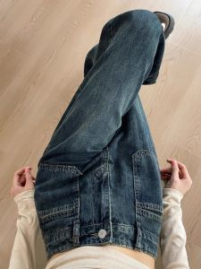 Retro High Waist Straight Leg Jeans Womens Loose Fit Large Size Autumn Student Korean Style Draping Wide Leg Long Pants