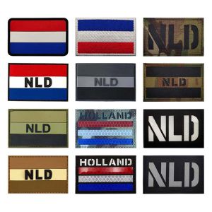 Netherlands Flag Tactical Emblem AppliquePVC Dutch Flag StickerHolland Badge IR Reflective Patches for BackpackVest Clothing