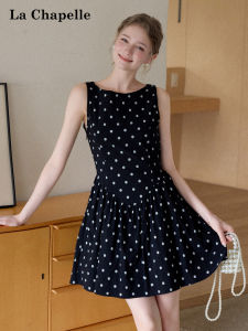 La Chapelle | Polka Dot Bowtie A-Line Sleeveless Back Detail Short Dress