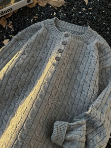 เสื้อสเวตเตอร์คอฮันนาเบิร์กทรงหลวมสำหรับผู้ชาย เสื้อสเวตเตอร์ถักแบบลำลองฤดูใบไม้ร่วง/ฤดูหนาว CleanFit เสื้อชั้นในสำหรับใส่ด้านใน