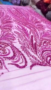 OLEVO | AT2874 African French Tulle Lace Fabric 2026 High Quality Beaded Nigerian Sequins Lace Fabric for Wedding Dress Sewing