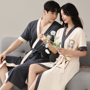 Pure Cotton Lightweight Sleep Robe for Women Couples Spring Summer Mid-Length Home Clothes Thin Coat Large Size