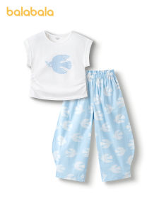 balabala Girls Short Sleeve Sports Set Big Kids Baby Two-Piece Summer Quick Dry Outfit 2025