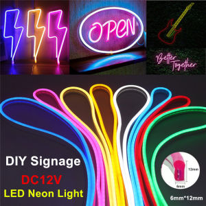 Angelila 12V 6X12mm LED Neon Strip Lights for DIY Signage Waterproof LED Sign Lamp for Wall Display Decoration SOLD PER METER (12 Colors for you choose)