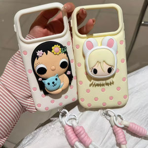 EOENKK | Korean INS 3D Cartoon Girl Phone Case For iPhone 17 16 15 14 13 12 Pro Max Plus 16e 17e Shockproof Silicone Stand Phone Cover