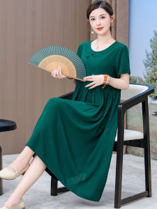 New Chinese Style Ladieswear Summer Cotton Silk Dress plus Size New Arrival Loose Temperament Thin over the Knee Ethnic Skirt