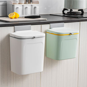 Kitchen Bathroom Wall-Mounted Trash Can Large Size No-Bend Cover Household Toilet Waste Bin Modern Style Long Cylinder Shape